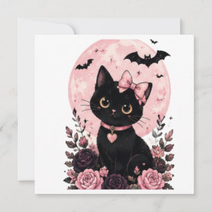 Convites Gato Preto com Colar de Lua Abóbora Rosa