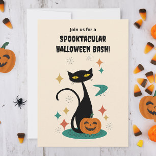 Convites Gato Preto de Halloween em Estilo de Meados do Séc