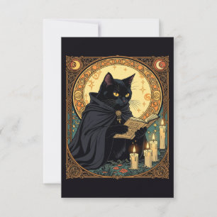 Convites Gato Preto de Halloween Lendo um Livro