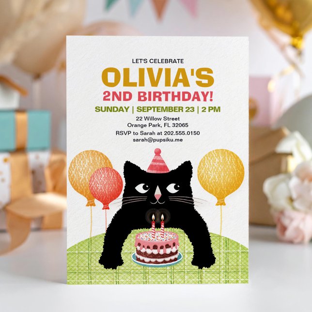 Convites Gato preto e bolo de aniversário. (Criador carregado)