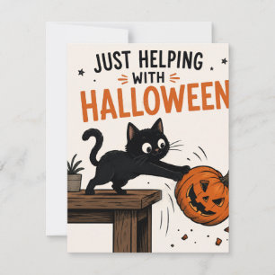 Convites Gato Preto Engraçado Derrubando Abóbora de Hallowe