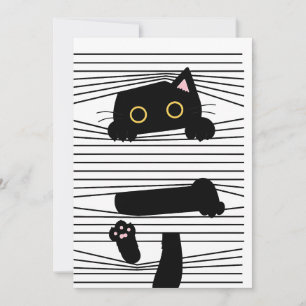 Convites Gato Preto Escondido Fofo Divertido Minimalista Am