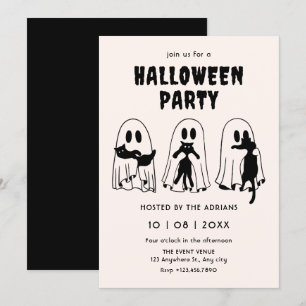 Convites gato preto fantasma halloween