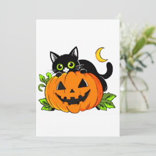 Convites Gato Preto Fofo em Abóbora de Halloween Jack-O'-La