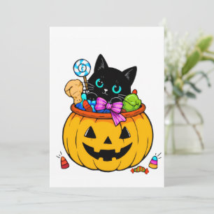 Convites Gato Preto Fofo no Abóbora Jack-O'-Lantern Hallowe