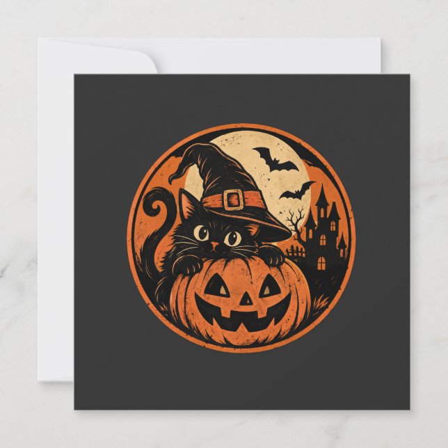 Convites Gato preto Halloween  (Frente)