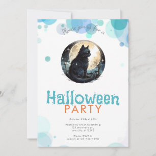 Convites Gato Preto Lua Cheia Estrelas Fofo Festa de Hallow