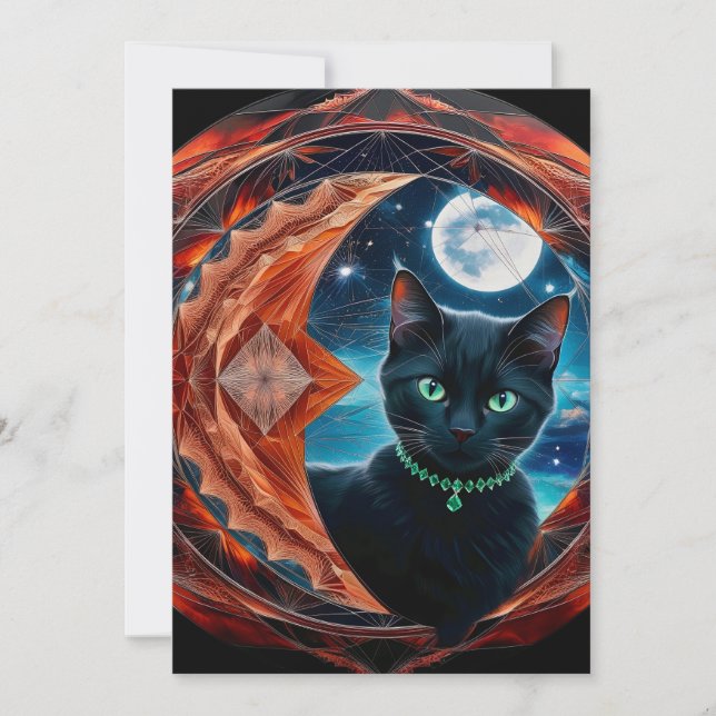 Convites Gato Preto Místico Mandala Celestial (Frente)