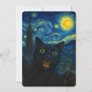 Convites Gato Preto Noite Estrelada Van Gogh Gato Selfie