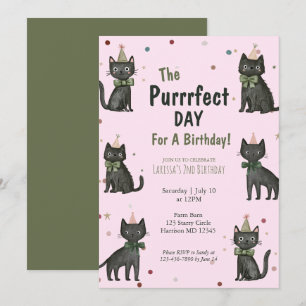 Convites Gato Preto Purrfeito para Aniversário de Crianças
