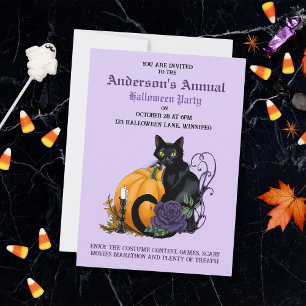 Convites Gato Preto Rosa Roxa Abóbora Festa de Halloween