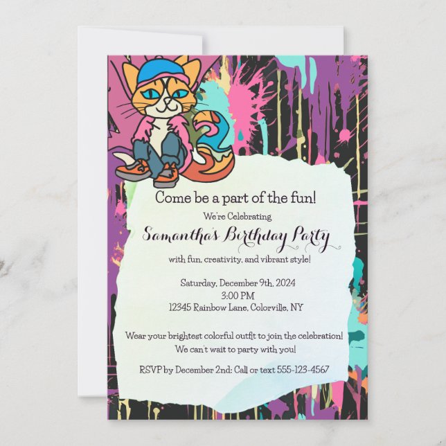 Convites Gato Retro da Rua, Boné e Tênis| Engraçado (Frente)