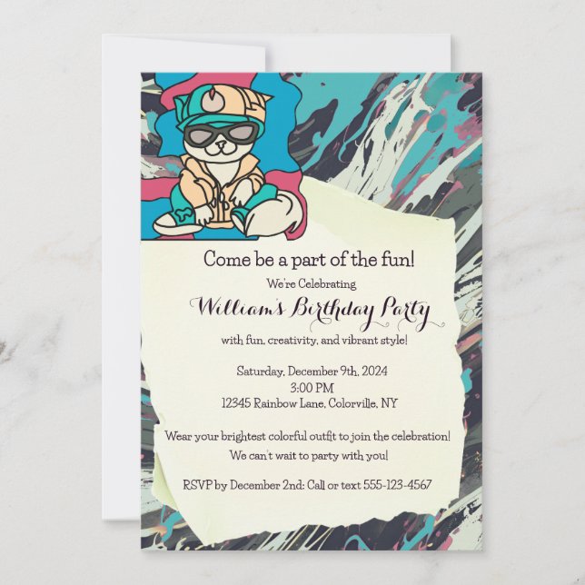 Convites Gato Retro de Rua Relaxado | Divertido (Frente)