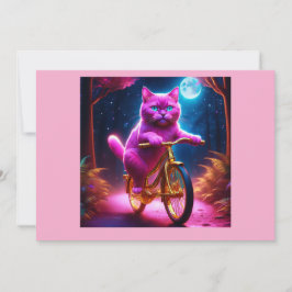 Convites Gato Rosa Andando Na Bicicleta Do Ouro