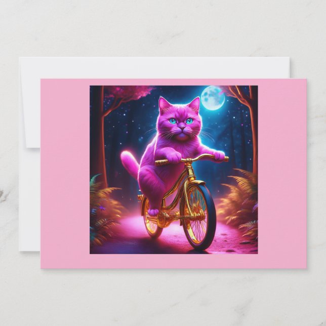 Convites Gato Rosa Andando Na Bicicleta Do Ouro (Frente)