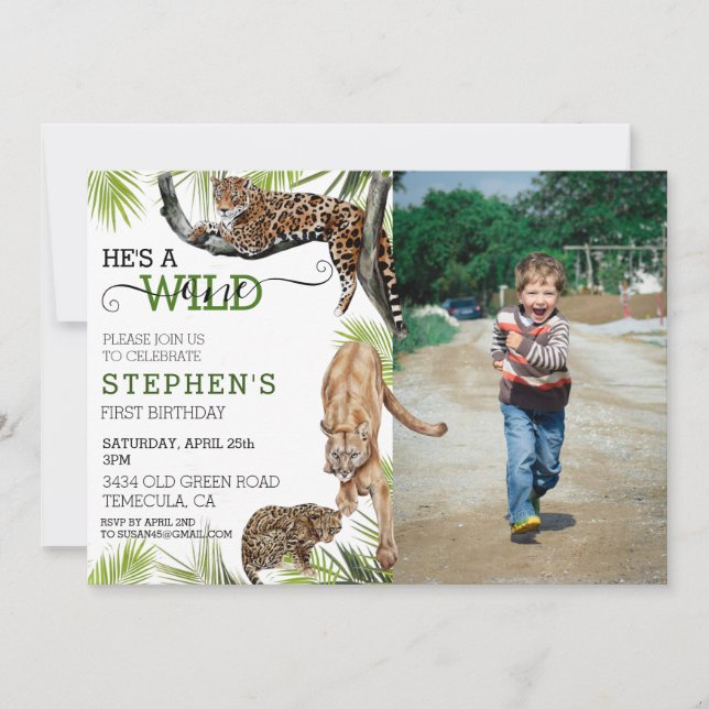 Convites Gato Selvagem Leopardo da Montanha Foto Aniversári (Frente)