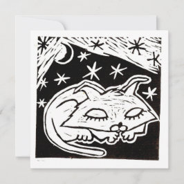 Convites Gato sonhando entre as estrelas Linocut