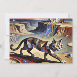 Convites Gato Surrealista Derretendo Relógios Inspirado em 