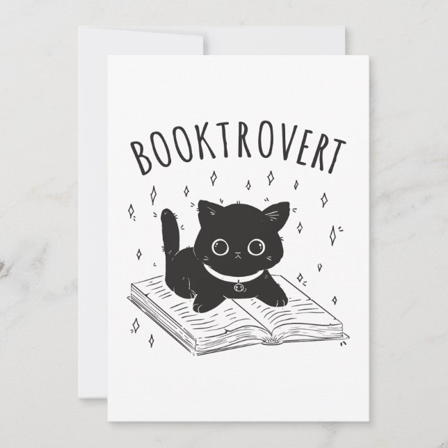 Convites Gato-troverte com livro e estrelas (Frente)