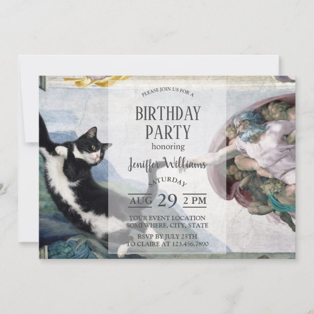 Convites Gato Tuxedo Tocando a Pata Divina (Frente)