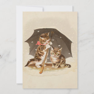 Convites Gatos antigos debaixo de guarda-chuva arte de gato