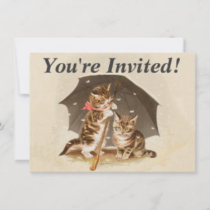 Convites Gatos antigos debaixo de guarda-chuva arte de gato