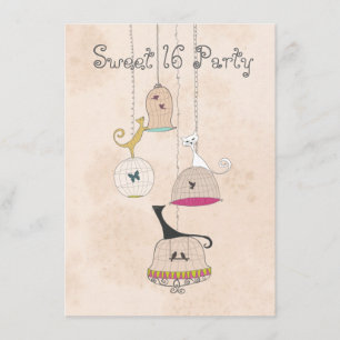 Convites Gatos Birdcages Doce 16 Festas Convidadas