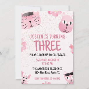 Convites Gatos Bonitos Qualquer Festa de aniversário Idade