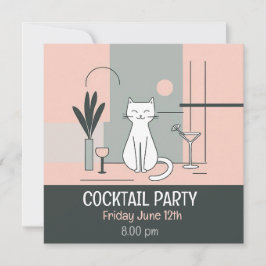 Convites Gatos de festa de cocktail retrô estilo gato simpl