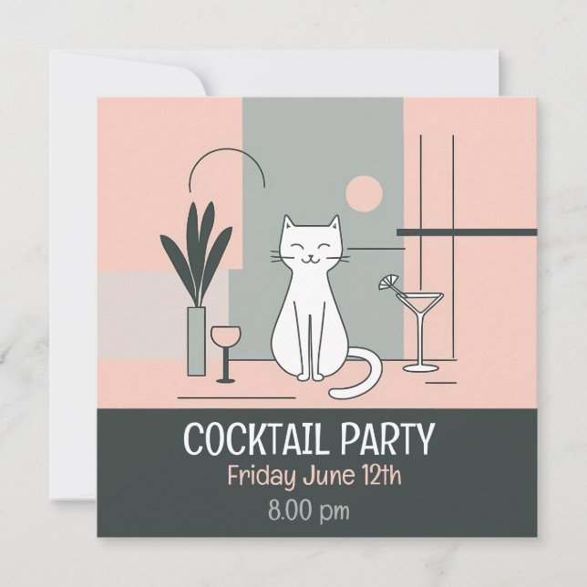 Convites Gatos de festa de cocktail retrô estilo gato simpl (Frente)