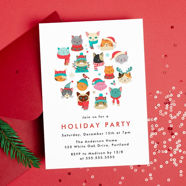 Convites Gatos de Natal Festa de Fim de Ano Adoráveis (Criador carregado)