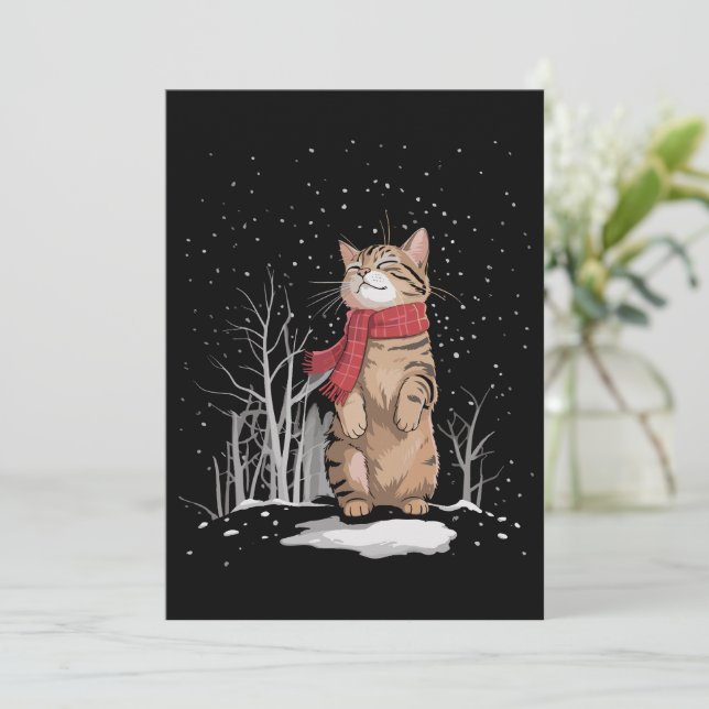 Convites Gatos de Natal Meowy Xmas Neve Gatinho Presente Di (Em pé/Frente)
