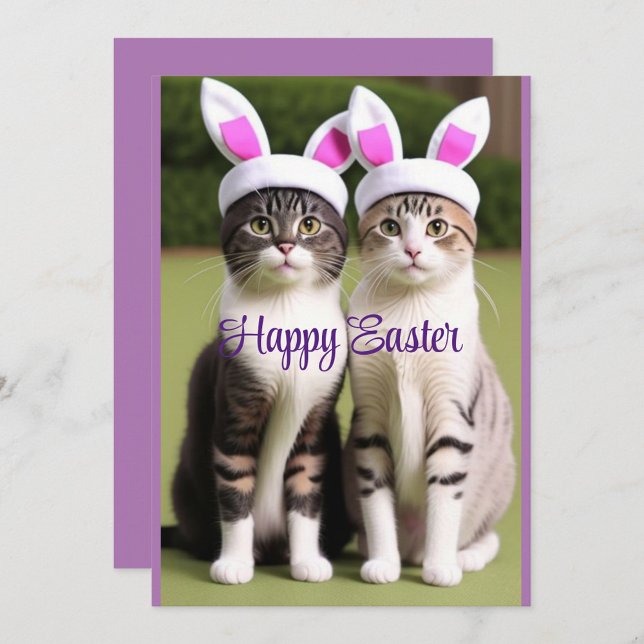 Convites Gatos de Páscoa com Orelhas de Coelho (“Two little furballs bringing Easter cheer!”)