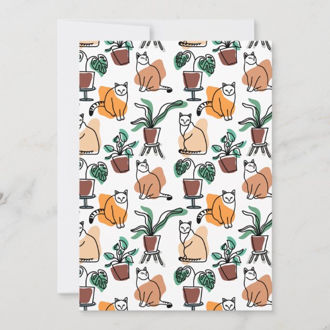 Convites Gatos e flores para desenho de linhagens (Frente)