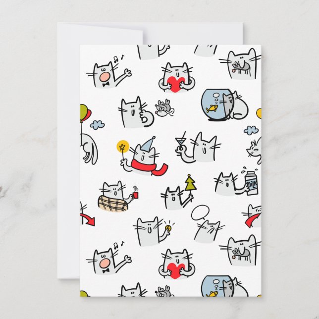 Convites Gatos engraçados, leite e magia. (Frente)