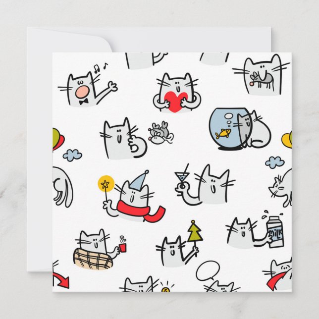 Convites Gatos engraçados, leite e magia. (Frente)