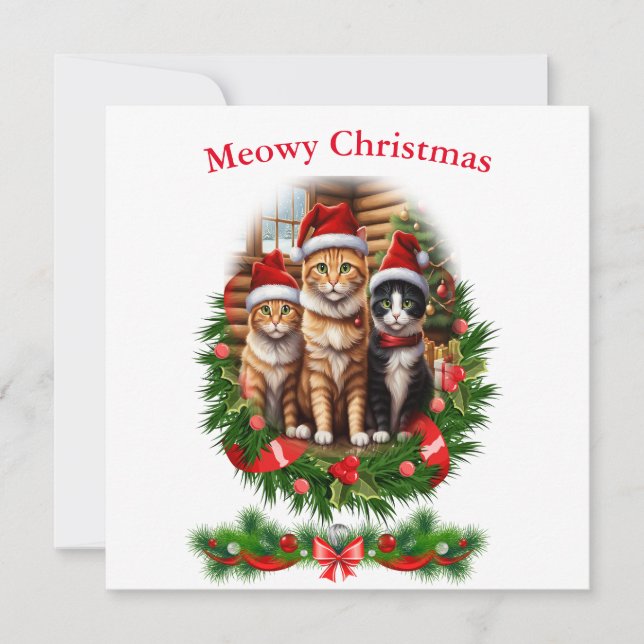 Convites Gatos Feliz Natal férias Animais (Frente)