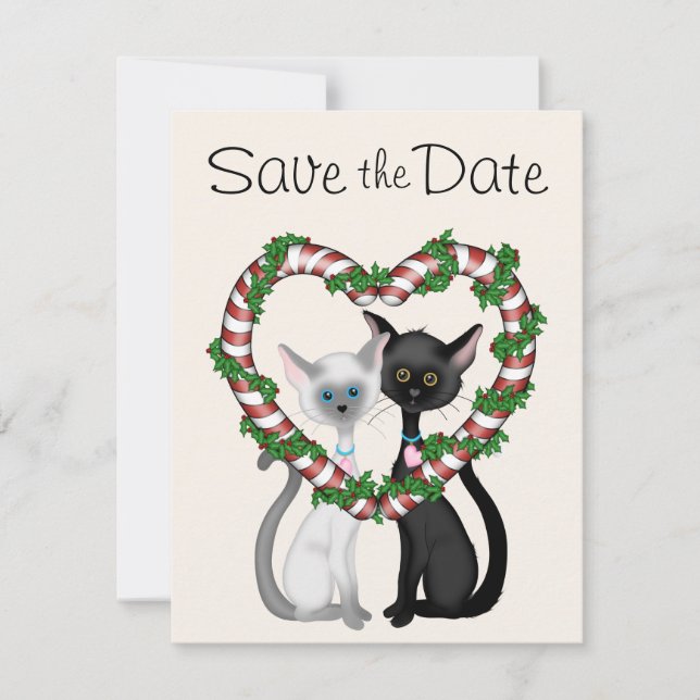 Convites Gatos Fofos de Feriado Salvam o Aviso de Casamento (Frente)