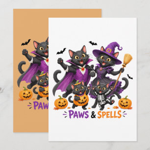 Convites Gatos fofos de Halloween Patas e Feitiços