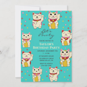Convites Gatos Japoneses da Sorte Maneki Neko Aniversário