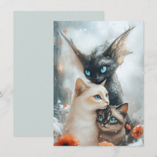 Convites Gatos Mágicos de Inverno com Guardião Dragão Fantá