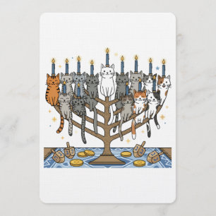 Convites Gatos Menorah Meowzel engraçados de Hanukkah