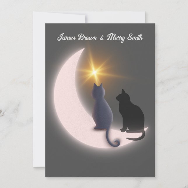 Convites Gatos Moon Crescente no Amor Casamento Dourado das (Frente)