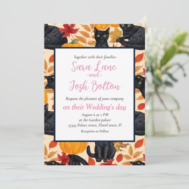 Convites Gatos pretos e abóboras  (Em pé/Frente)