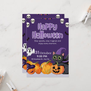 Convites Gatos pretos fofos das crianças no Halloween feliz