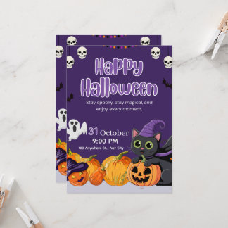 Convites Gatos pretos fofos das crianças no Halloween feliz