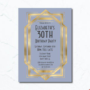 Convites Gatsby 1920 Art Deco Blue   ANIVERSÁRIO DE 30 ANOS