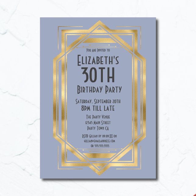 Convites Gatsby 1920 Art Deco Blue | ANIVERSÁRIO DE 30 ANOS (Criador carregado)