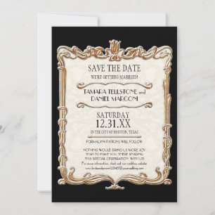 Convites Gatsby Art Deco Nouveau Lace Faux Dourada Tulip