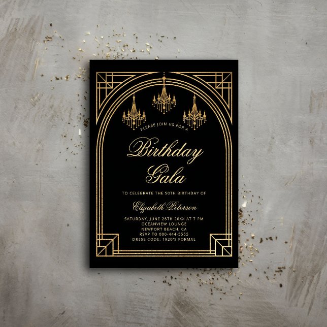 Convites Gatsby Deco Roaring 20s Arch Chandeliers Birthday (gatsby party invitation roaring 1920 twenties prohibition art deco nouveau frame chandeliers ball)
